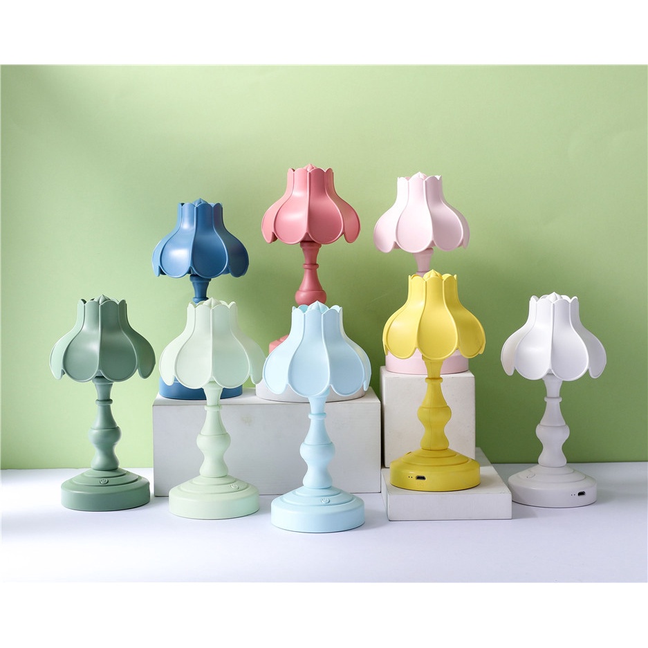 โคมไฟตั้งโต๊ะ รูปดอกบัว ขนาดเล็ก พอร์ต Usb สไตล์เรโทร สําหรับตกแต่งหอพักนักเรียน - รูปที่ 3