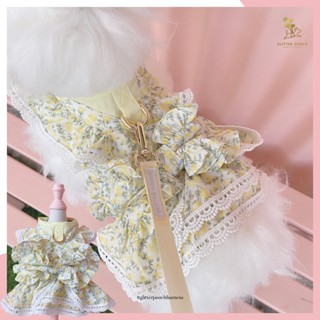 Glitter Pooch Harness ชุดรัดอก เสื้อผ้า สุนัข, หมา, แมว, สัตว์เลี้ยง พร้อม สายจูง รุ่น Lolita in Bloom Light Yellow