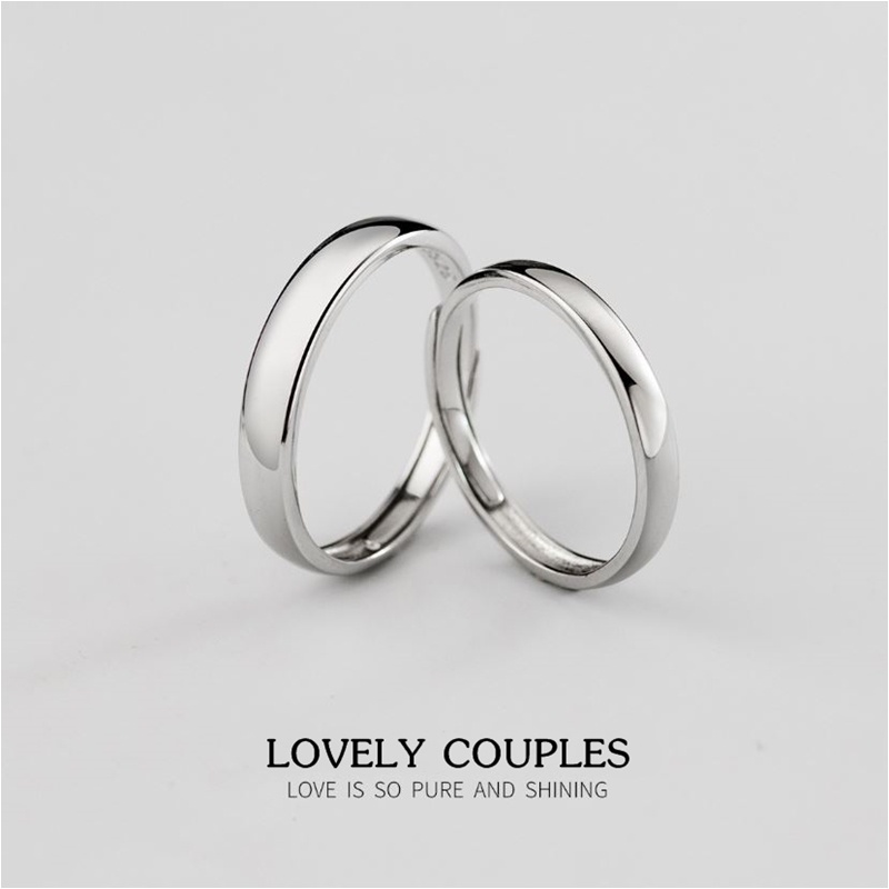 แหวนคู่รักเงินแท้ 92.5% Lovely couples RGC-003 แบบผิวเกลี้ยง ปรับขนาดได้