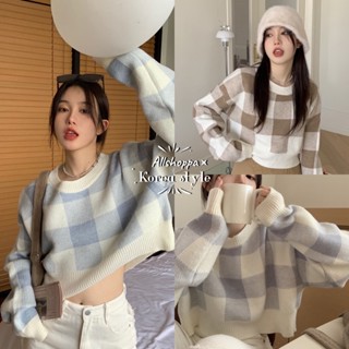 Allshoppa | ส่งทันที! Winter Sweater Knit เสื้อสเวตเตอร์ตาราง เสื้อแขนยาวกันหนาวผ้านุ่ม ไหมพรมแขนยาว ลายสก็อต เกาหลี 💖