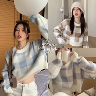 Allshoppa | ส่งทันที! Winter Sweater Knit เสื้อสเวตเตอร์ตาราง เสื้อแขนยาวกันหนาวผ้านุ่ม ไหมพรมแขนยาว ลายสก็อต เกาหลี 💖