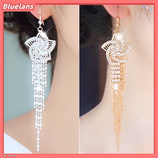 ต่างหูสตรีตะขอโซ่ยาวดอกไม้ Rhinestone Tassels ค๊อกเทล