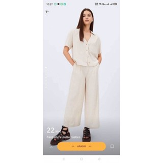 Stradivarius Wide legs pants กางเกงผ้าสีครีม เอวสูง เอวสม็อคหลัง ผ้าลินิน+Viscose ผ้านุ่มๆ ผ้าใส่สบาย ทรงนี้ใส่สวยมากจ้า