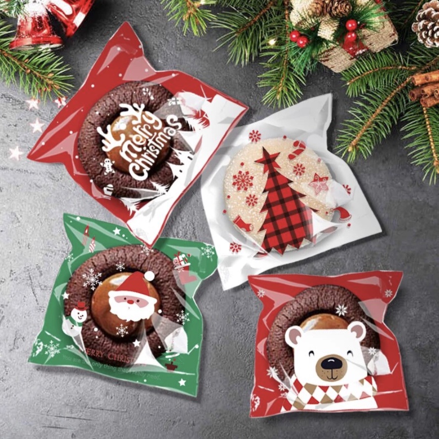 ถุงฝากาว ถุงซิล Xmas ลายน่ารัก 50 ใบ หลากหลายแบบ ถาดใส่ขนม ถุงคุกกี้ คริสต์มาส Candy Bag ถุง OPP Cookie Bag Gift Bag