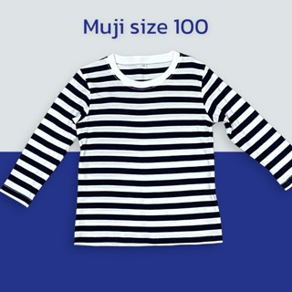 Muji เสื้อริ้วลายทางขาวกรม Size 100