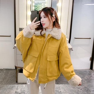 Women Winter Kawaii Fur Collar Coat Lady Parkas Thick Velvet Loose Cute Jacket Female Sweet Thick Warm Outwear