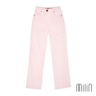 [MILIN] Boyfriend Bling Straight leg boyfriend Jeans with crystal embellishment กางเกงขายาวแต่งคริสตัล POWDER PINK