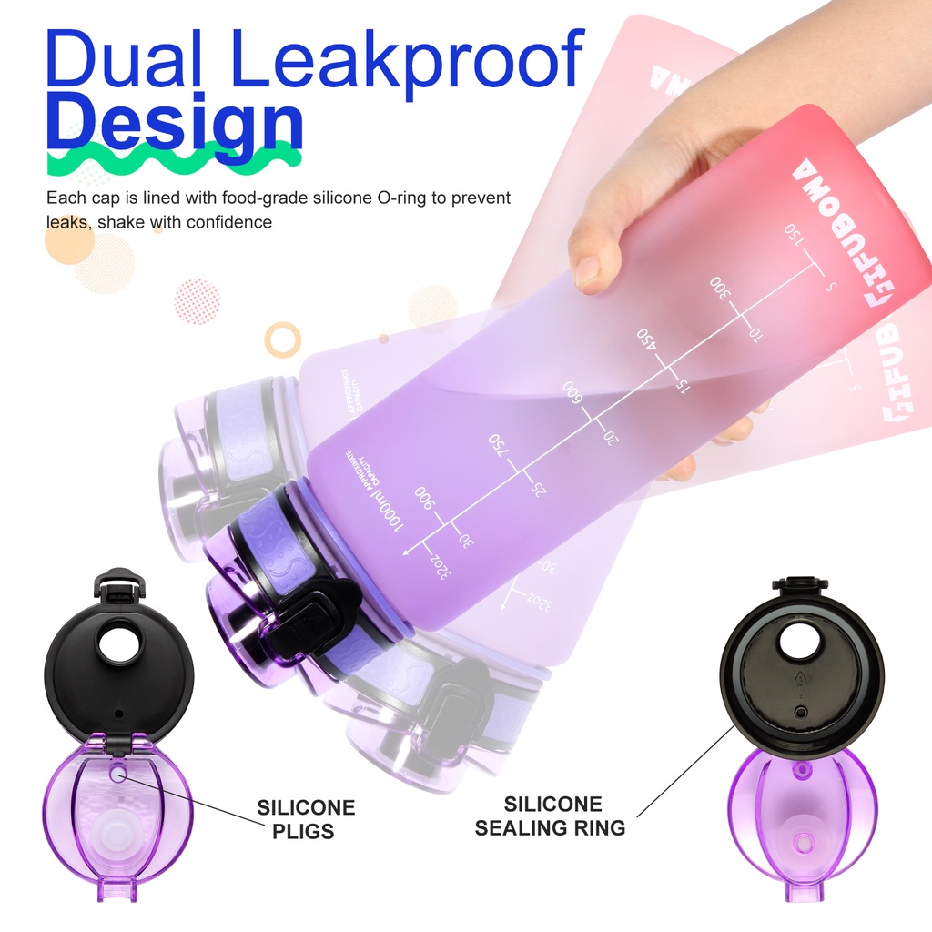 Gemful ขวดน้ำพร้อมหลอด ความจุ 1 ลิตร ปลอดสาร BPA  สำหรับพกพา ราคา ถูกที่สุด ดีลบีเคเค แกลเลอรีภาพที่ 6
