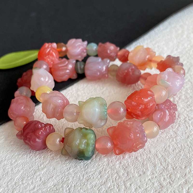 สร้อยข้อมือ แกะสลักเกลือ หินอาเกต สุนัขจิ้งจอก ธรรมชาติ เกลือ สีชมพู สําหรับผู้ชาย ผู้หญิง