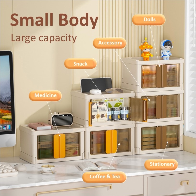 กล่องเก็บของพับได้ Mini 4L กล่องเก็บของอเนกประสงค์ กล่องพลาสติกพับได้ สไตล์มินิมอล กล่องเก็บของบนโต๊ะทำงาน พร้อมส่ง