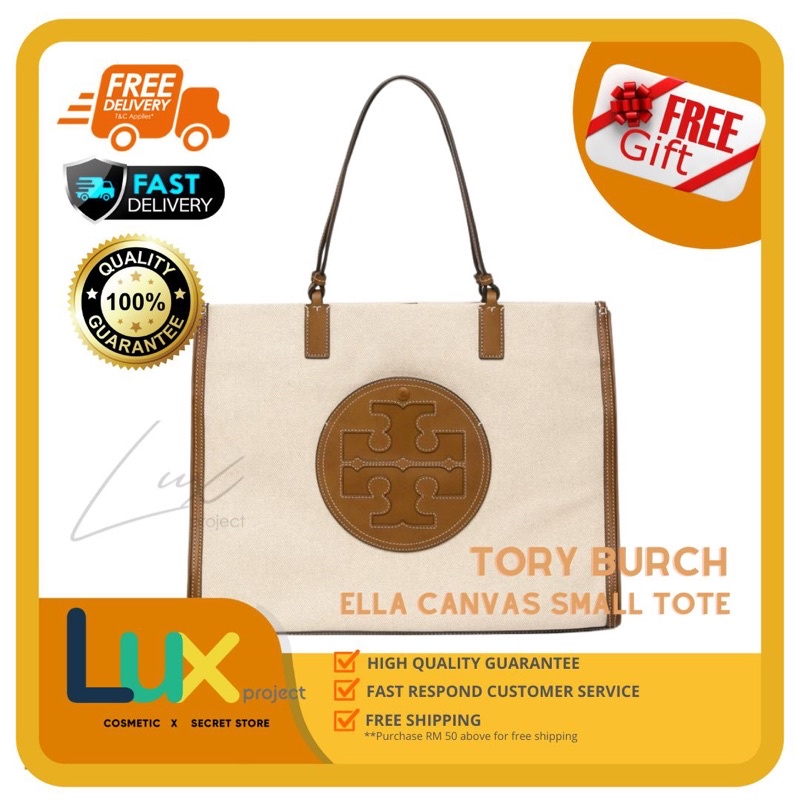 T0RY BURCH ELLA CANVAS SMALL TOTE BAG