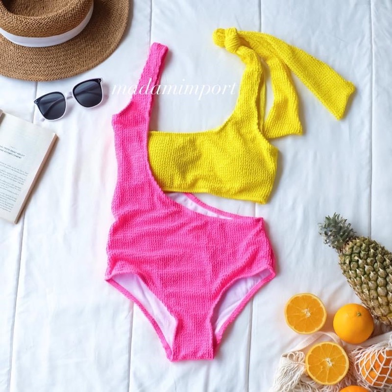 ส่งจากไทย 9สี (S-4XL) ชุดว่ายน้ำวันพีชทูโทน วันพีชทูโทน ทรงสลิม ผูกไหล่ น่ารักมาก Bikini บิกินี่ ชุดว่ายน้ำสาวอวบi