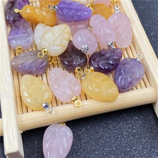 Amethyst จี้หินคริสตัลธรรมชาติ รูปใบไม้ สองด้าน สําหรับทําเครื่องประดับ สร้อยข้อมือ สร้อยคอ diy 1 ชิ้น