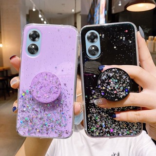 ใหม่ พร้อมส่ง เคสโทรศัพท์มือถือ ยางนิ่ม แบบใส ประดับเลื่อมกลิตเตอร์ พร้อมขาตั้ง สําหรับ OPPO A58 A78 4G 2023