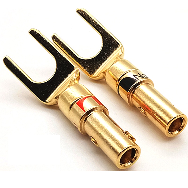4pcs Hifi Audio Screw Fork Connector Adapter Nakamichi Brass Gold plated and Silver Plated Y Spade Speaker Plugs