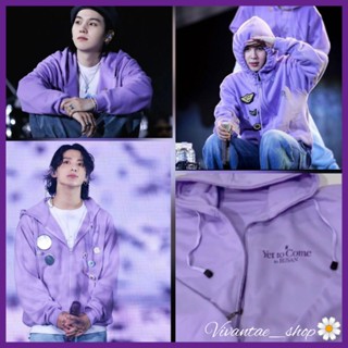 เสื้อแจ็กเก็ต มีฮู้ด แต่งซิปด้านหน้า และด้านหลัง ลาย BTS CONCERT in Busan Light purple สีขาว ม่วง แฟชั่นสไตล์ YTC sablon RM Namjoon-Jin Suga Yoongi Jhope Jimin Taehyung V Jungkook