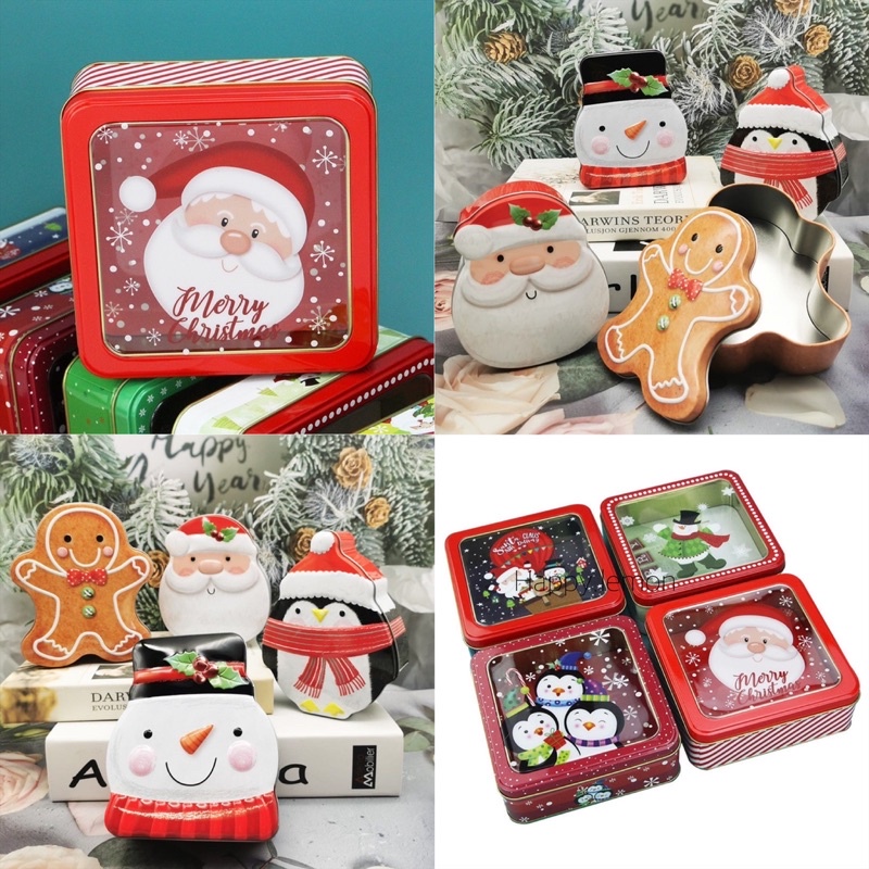 กล่องคุกกี้เหล็ก กล่องคุกกี้ซานตาคลอส กล่องเหล็กใส่คุกกี้ Merry Christmas