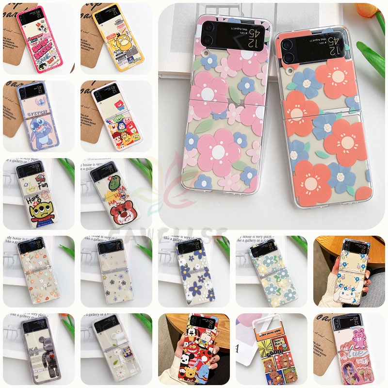 เคสโทรศัพท์มือถือแบบใส กันกระแทก พับได้ ลายการ์ตูนดอกไม้น่ารัก สําหรับ Samsung Galaxy Z Flip 4 Z Fli