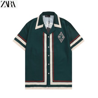 ZARA 4598 เสื้อเชิ้ตแขนสั้น สีดํา แฟชั่นสําหรับผู้ชาย ผู้หญิง ไซซ์ M-3XL