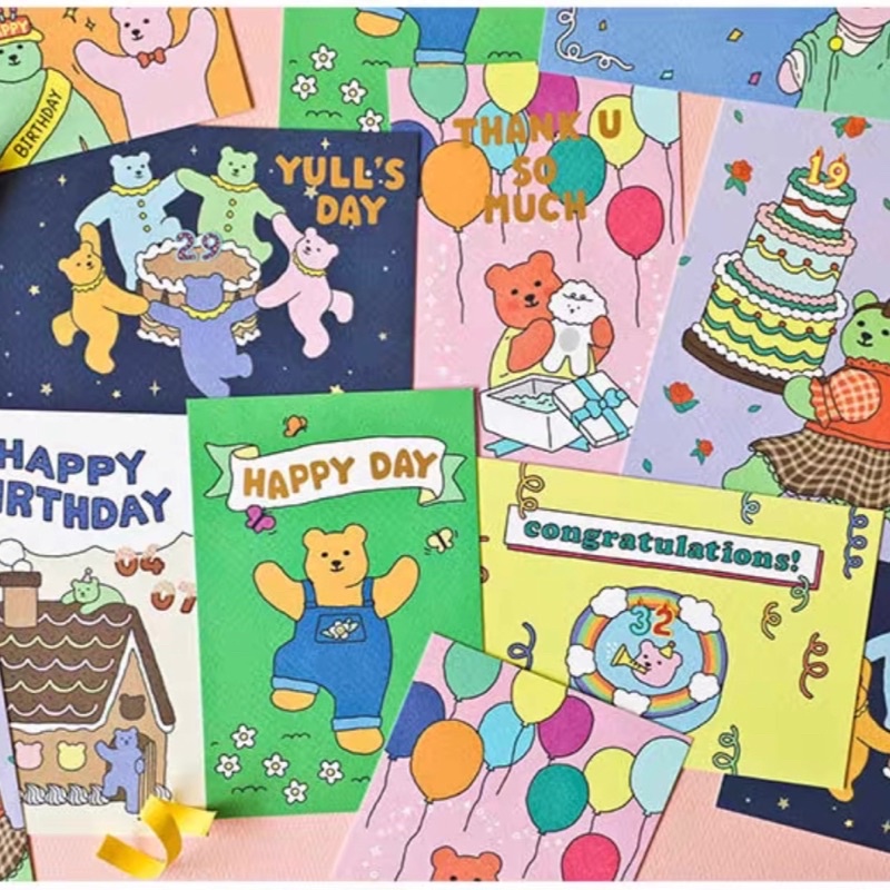 •พร้อมส่ง• การ์ดอวยพร หมีเกาหลี แยกขาย การ์ดวันเกิด การ์ดแสดงความยินดี congratulations 🎉  hbd card (