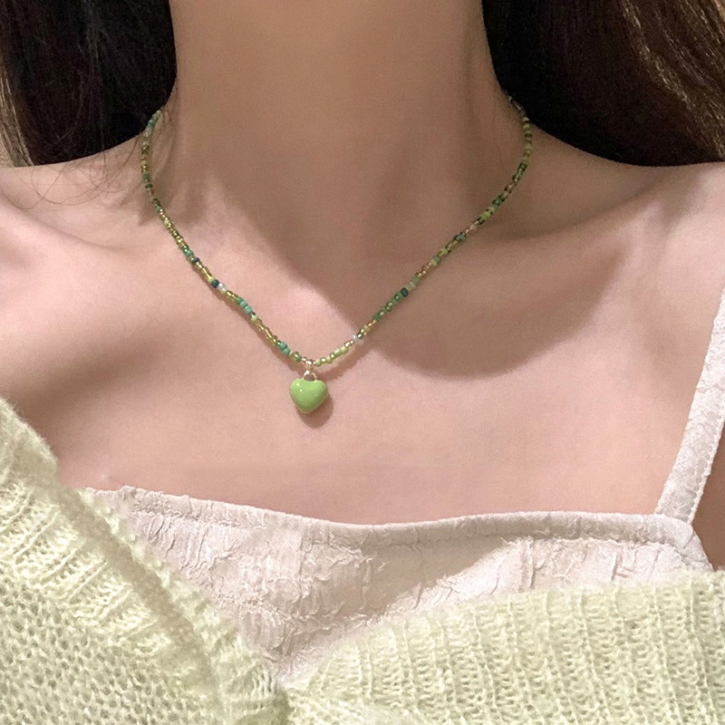 สร้อยคอโซ่ ประดับลูกปัดหัวใจน่ารัก สีแคนดี้ สไตล์เกาหลีใต้ หวานแหวว เครื่องประดับ สําหรับผู้หญิง นักเรียน สร้อยคอลูกปัด