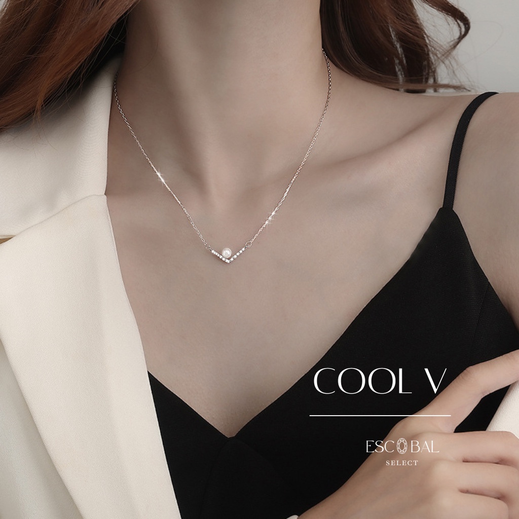 ESCOBAL สร้อยคอเงินแท้ Cool V สร้อยคอมุกแฟชั่น ของขวัญให้แฟน สร้อยคอเพชร สร้อยคอเงิน สร้อยคอผู้หญิง