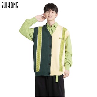 Suikone ญี่ปุ่นวินเทจคาร์เสื้อกันหนาวเสื้อกั๊กผู้ชายฤดูใบไม้ร่วงในวิทยาลัยลมคู่สีคอ V ถักเสื้อกั๊ก