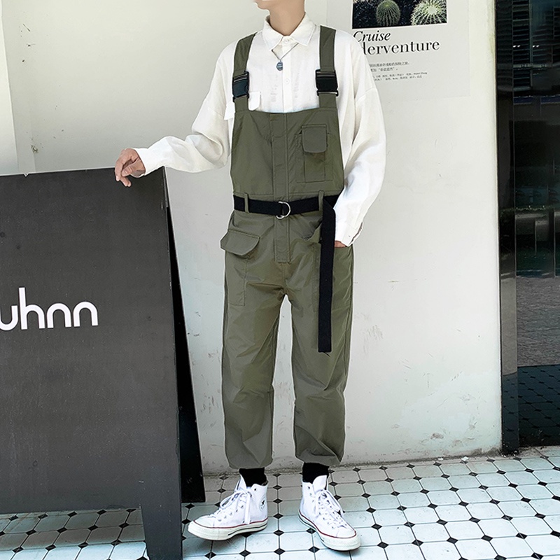 Multi-pocket Cargo Pants For Men Fashion Suspender Jumpsuit Plain Color Loose Mens Trousers Tactical Romper Unisex Japan #4