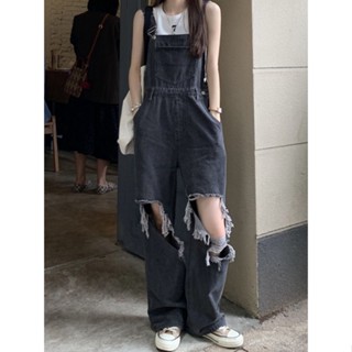 จั๊มสูทกางเกง 💗Hole overalls ผู้หญิง 2022 ใหม่แฟชั่นบางส่วนหลวมกางเกงยีนส์