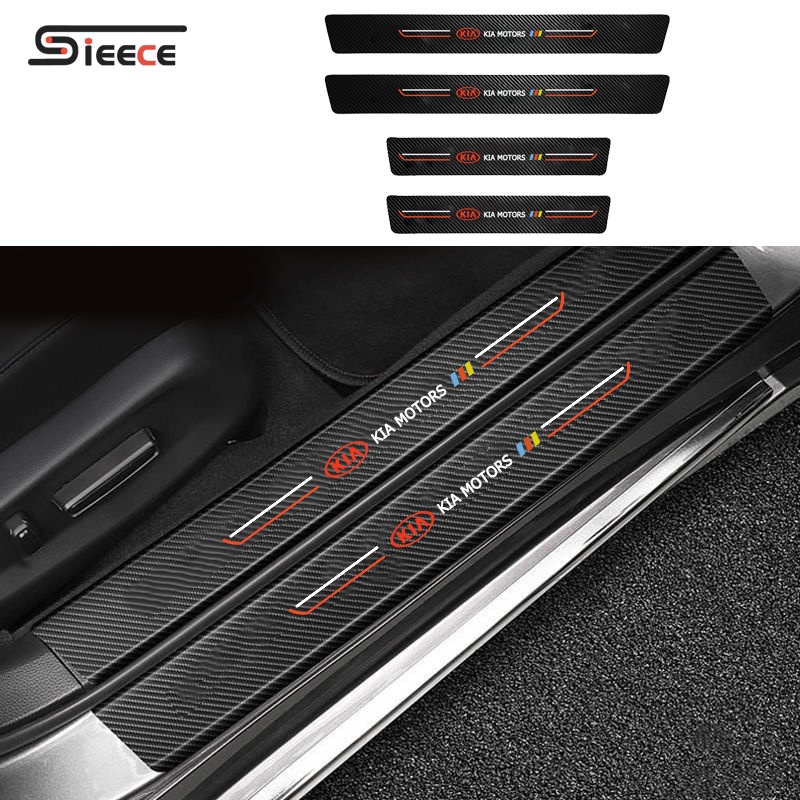 Sieece 4 ชิ้น กันรอยประตูรถยนต์ คาร์บอนไฟเบอร์ แผ่นกันรอยประตูรถยน สติ๊กเกอร์กันรอย สติกเกอร์ติดรถ ติดขอบประตู ฟิล์มกันรอยรถยนต์ สติ๊กเกอร์ติดรถ สติ๊กเกอร์รถยนต์ สำหรับ Kia Carnival Picanto Grand Carnival Sportage K3 Pride K5 Stonic Carens Rio Cerato