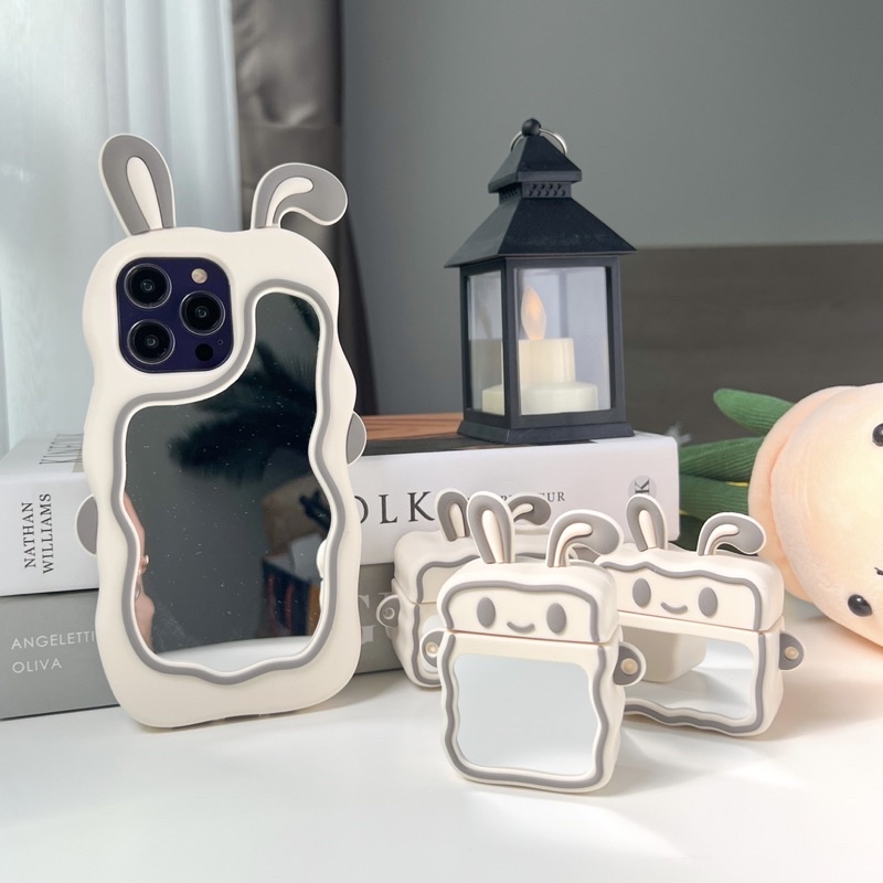 พร้อมส่งในไทย🐰🫧Set case T5S171&amp;A4 เคสกระจกกระต่าย เคสกระจกซิลิโคนกระต่าย เคสสำหรับ iPhone+AirPods เคสไอโฟน+เคสแอร์พอด