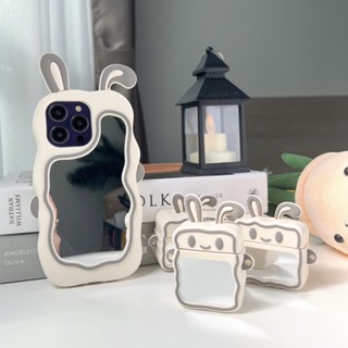 [i14]พร้อมส่งในไทย🐰🫧Set case เคสสำหรับ iPhone+AirPods เคสไอโฟน+เคสแอร์พอด กระจกกระต่าย เคสกระจกซิลิโคนกระต่าย 14Promax