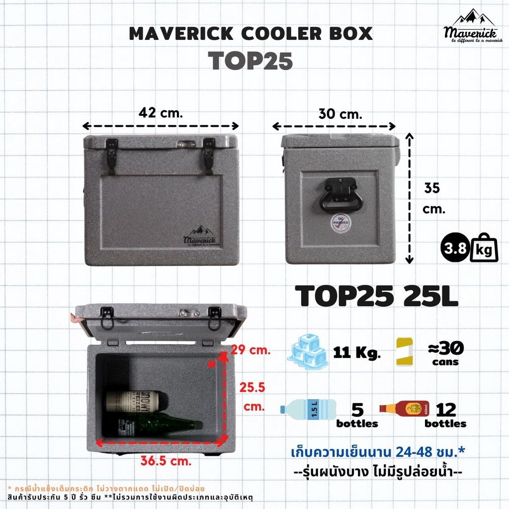 กระติกน้ำแข็ง ถังน้ำแข็ง ถังแช่น้ำแข็ง Cooler box Premium Grade รุ่นTOP 25 ขนาดจุ 25 ลิตร เก็บความเย็น 24-48 ชม.