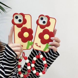 เคสโทรศัพท์มือถือนิ่ม กันหล่น ลายการ์ตูนดอกไม้ พร้อมสายคล้องมือ สําหรับ iPhone 14 13 12PRO MAX 11pro MAX XS MAX