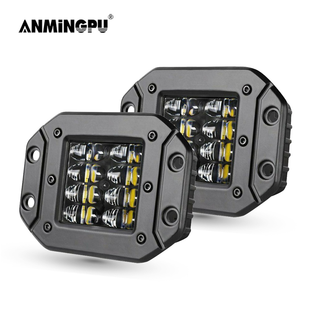 ANMINGPU 2x 5" Flush Mount LED Work Light Bar Off Road 12V 24V 40W Spot Beam LED Pods Light Bar for 