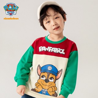 paw patrol  ผ้าฝ้ายแท้ พิมพ์ลาย สีตัดกัน  สําหรับเด็กผู้ชาย เสื้อยืดแขนยาว