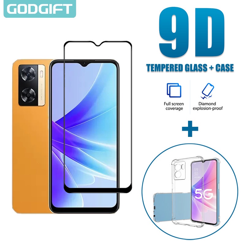 Godgift 2 in 1 OPPO A77s A77 A57 2022 A17 A96 A76 A94 A55 A54 A74 4G 5G A9 A5 A31 2020 คลุมทั้งหมดกระจกนิรภัยป้องกันหน้าจอพร้อมซิลิโคนกันกระแทกกรณี