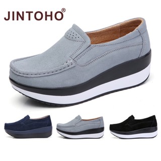 【JINTOHO】รองเท้าโลฟเฟอร์ลําลอง หนังนิ่ม ส้นหนา กันลื่น เพิ่มความสูง แฟชั่นสําหรับสตรี