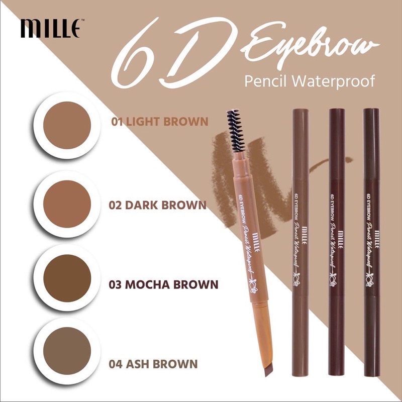 Mille ดินสอเขียนคิ้วปลายตัด 6D Eyebrow Pencil Waterproof 2g.