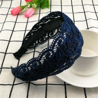 Qiju ที่คาดผมเกาหลีอินเทรนด์ด้านกว้าง Vintage Hollow Headwear ล้างหน้าลูกไม้ Hairbands