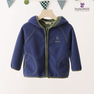 เสื้อกันหนาวแบบมีหมวกฮู้ดสำหรับเด็กชาย - เด็กหญิง Double-sided fleece hooded jacket (Navy Blue)