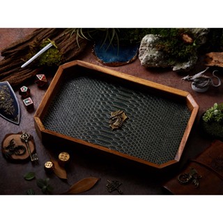 Dragon Shield Dice Tray | Dark Green Gold Leather &amp; Metal Shield yellow balck | Octagon Dice Tray | Faux Leather | Dice