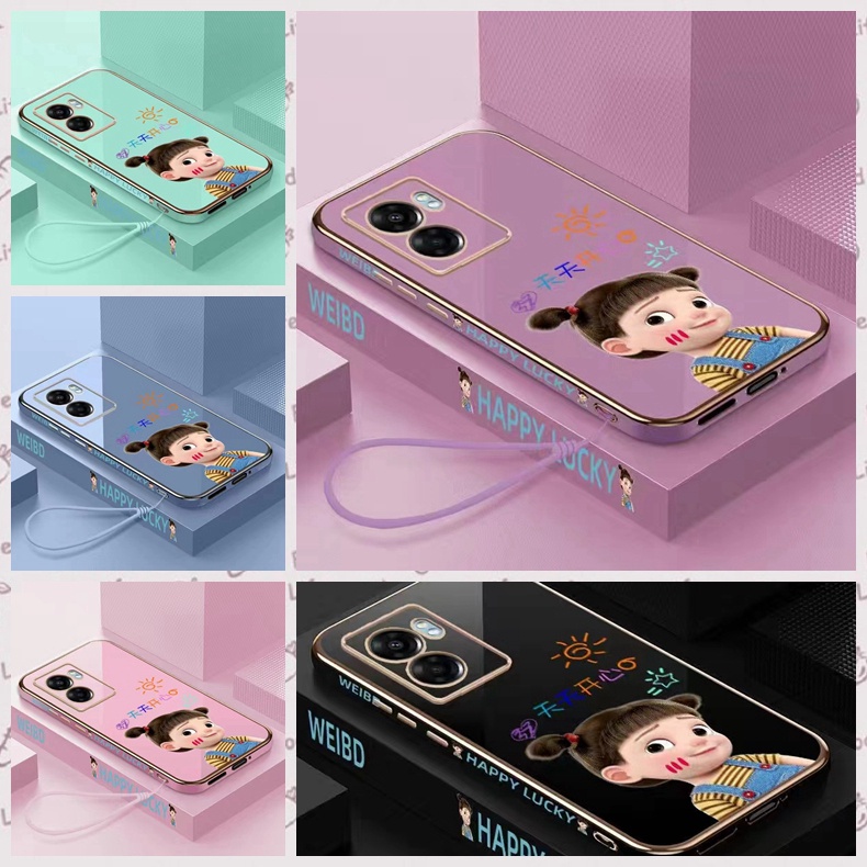 VIVO Y12S Y20 V15 Y17 Y12 Y15S Y15 Y50 Y20S Y20S Y21 Y21A Y21T Y30 Y15A Y01 V23E V23 5G S1 Y19 Y33T Y30i Straight Edge 90 ° Happy Girl เคสโทรศัพท์มือถือ Electroplated
