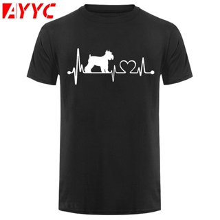 เสื้อยืดคอกลม แขนสั้น พิมพ์ลายสัตว์ I Love My Dog Schnauzer Heartbeat สไตล์เอเชีย สําหรับผู้ชาย และผู้หญิงS-5XL