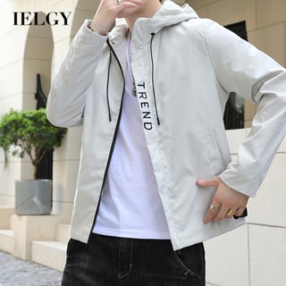 Ielgy เสื้อโค้ทลําลอง มีฮู้ด มีซิป สําหรับผู้ชาย