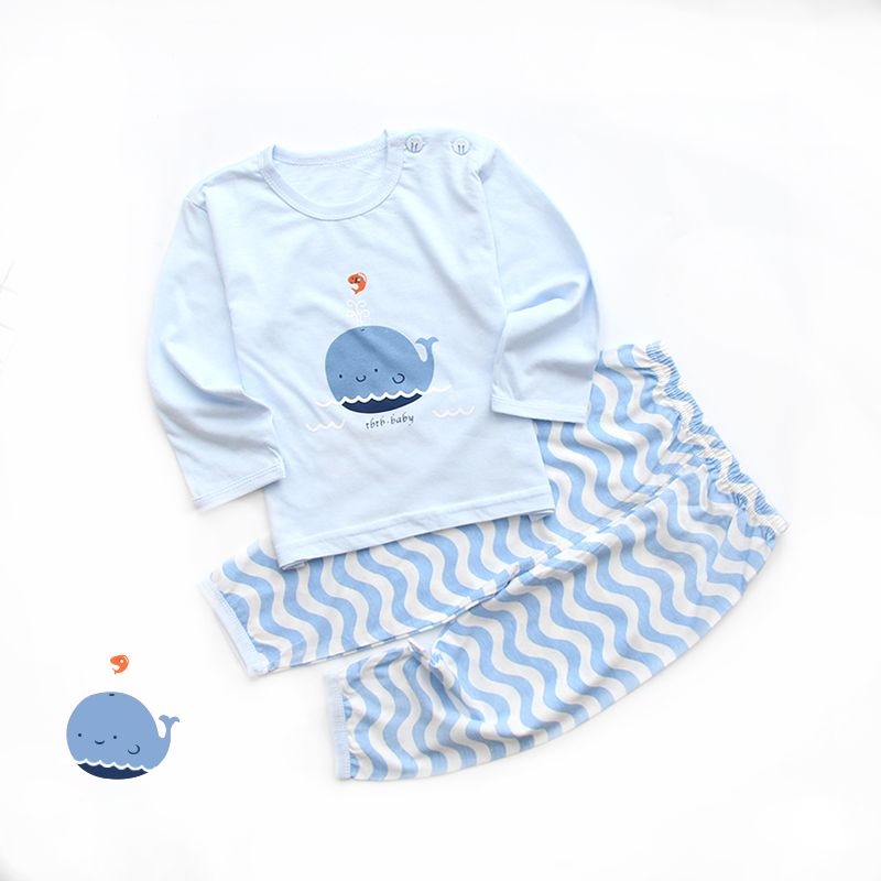 Babyonline (Y428)C4 ชุดเซ็ตเสื้อกางเกงขายาวเด็กลายการ์ตูนคละแบบคละสี ผ้าฝ้าย