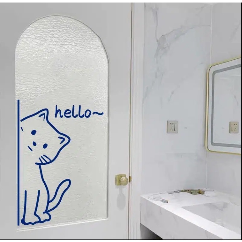 🍀helloแมวน่ารักไคลน์สีฟ้าสไตล์🍀 INS สติ๊กเกอร์ติดผนังสัตว์เลี้ยงแมวคาเฟ่ร้านแคชเชียร์สติกเกอร์ตกแต่งหน้าต่าง - รูปที่ 3
