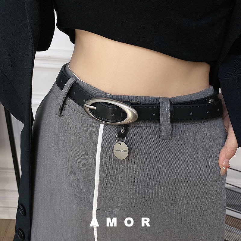 Moon Belt Marineserre Vintage Distressed Hardware Girl ตกแต่งเข็มขัดอเนกประสงค์กางเกงยีนส์