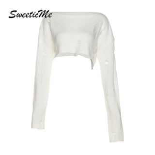 Sweeticme ใหม่ เสื้อกันหนาวแขนยาวลําลอง คอกลม ผ้าถัก เข้ารูป เซ็กซี่ สีพื้น แฟชั่นสําหรับผู้หญิง 2022