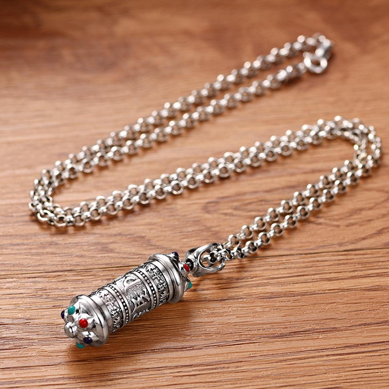 หกตัวอักษร Mantra จี้เงินสเตอร์ลิง Shurangama Mantra Hollow สามารถเปิดของขวัญ Gawu กล่องจี้จี้ผู้ชายผู้หญิง